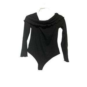 The Impeccable Pig Women's Ruffled Off Shoulder Long Sleeve Bodysuit Black M